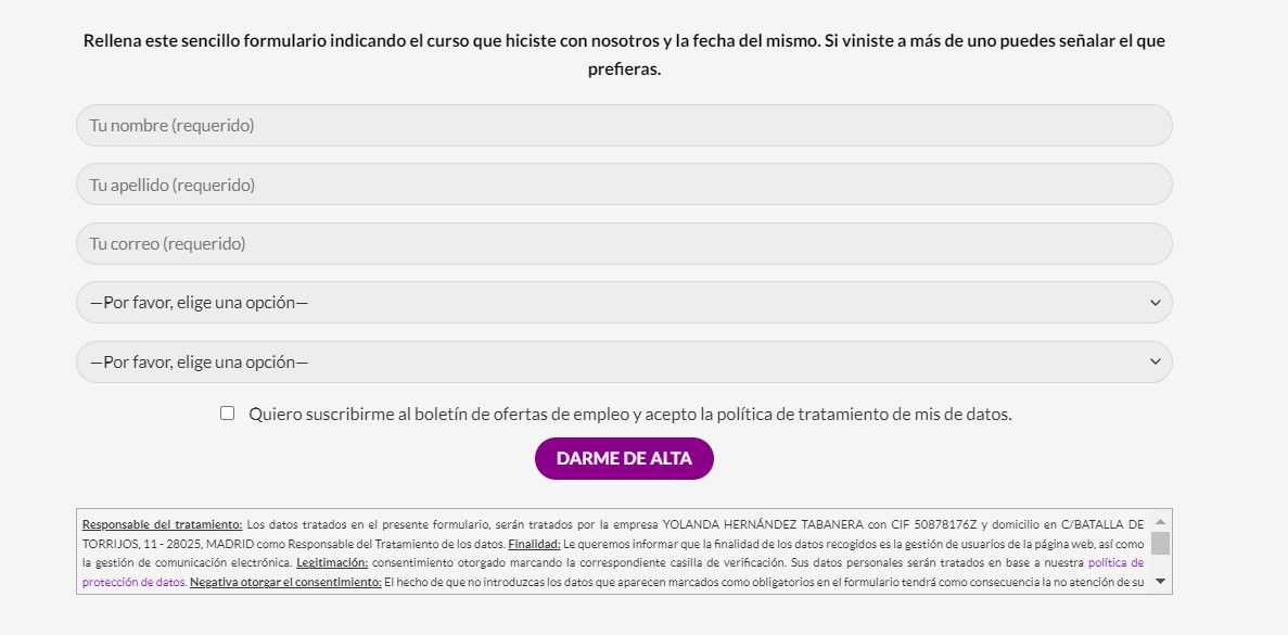 Formulario de bolsa de trabajo para alumnas