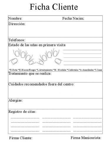 Ficha de cliente para uñas