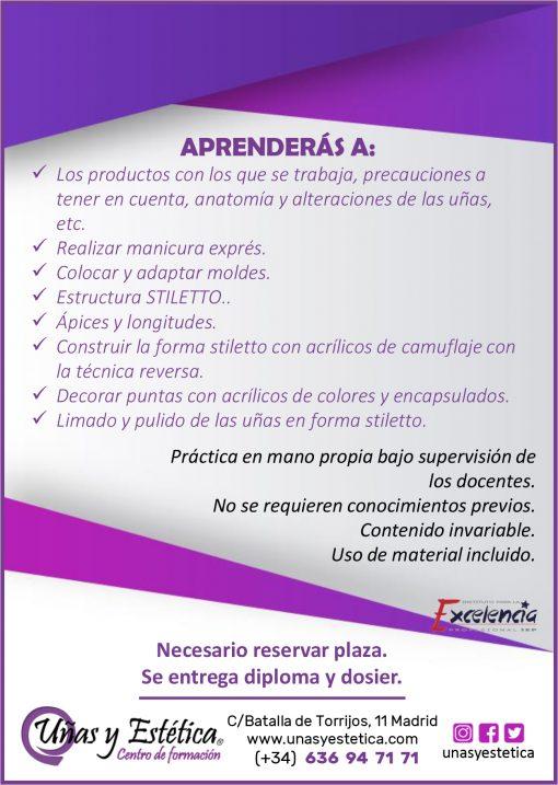 Información del curso de uñas stiletto en Academia Uñas y Estética