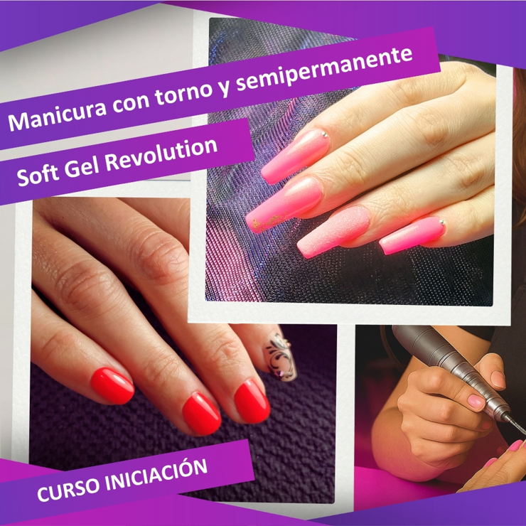 Manicura con torno y semipermanente y soft gel